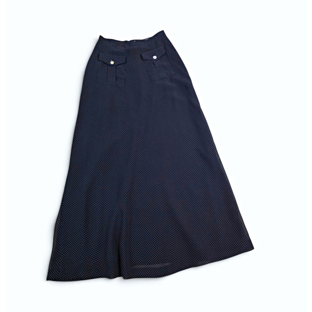 Vintage Harold’s Navy Polka Dot High Waisted A-Line Maxi Skirt Size 4 USA Made